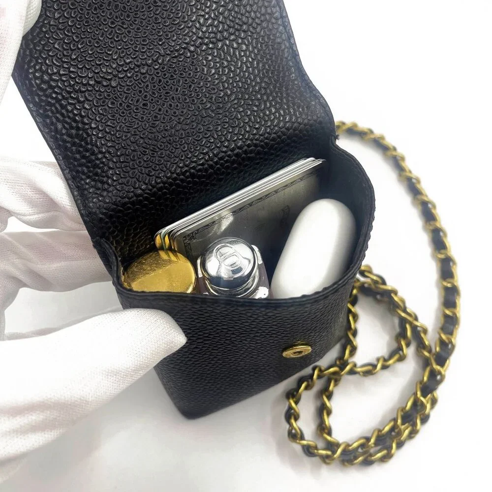 Authentic CHANEL Vintage Mini Flap Bag Caviar Pouch Cigarette Case Crossbody - Picture 7 of 15
